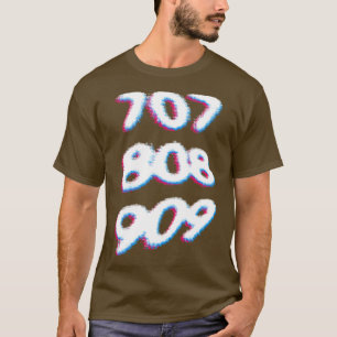 707 808 909 3D Glitch Aesthetic Design T-Shirt