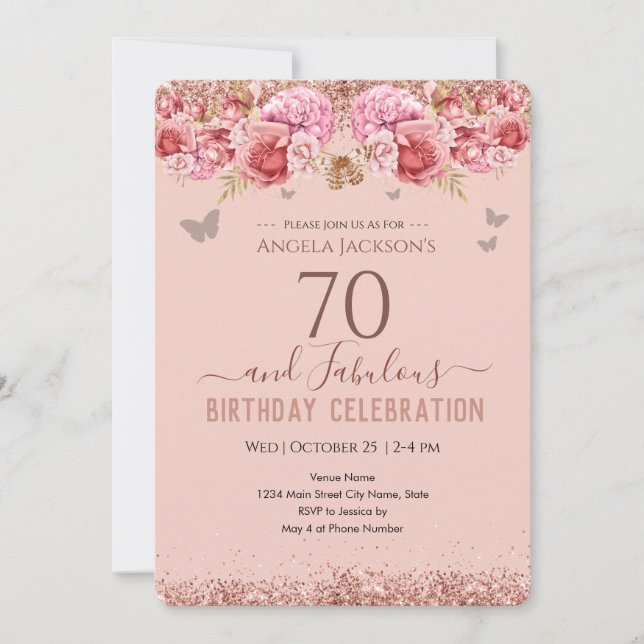 70 and Fabulous Adult Birthday Pink Invitation (Front)