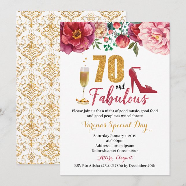 70 and Fabulous Birthday Invitation for Women (Front/Back)