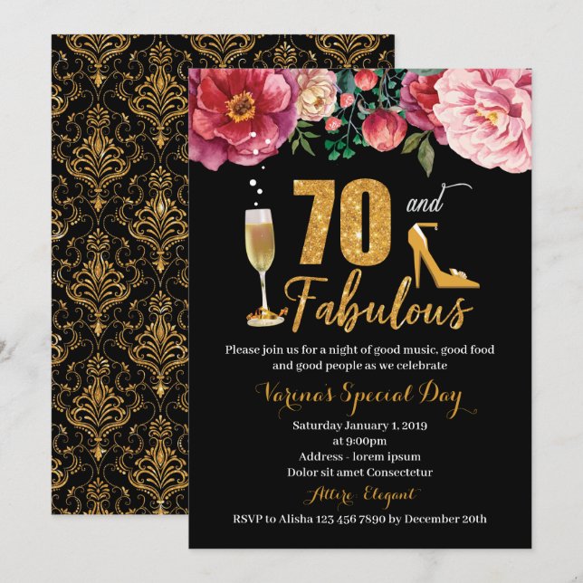70 and Fabulous Birthday Invitation for Women (Front/Back)