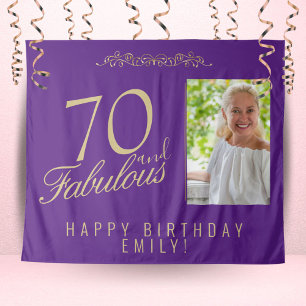70 and Fabulous Birthday Photo Purple Backdrop Tapestry