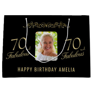 70 and Fabulous Black Ornament 70th Birthday Photo Large Gift Bag