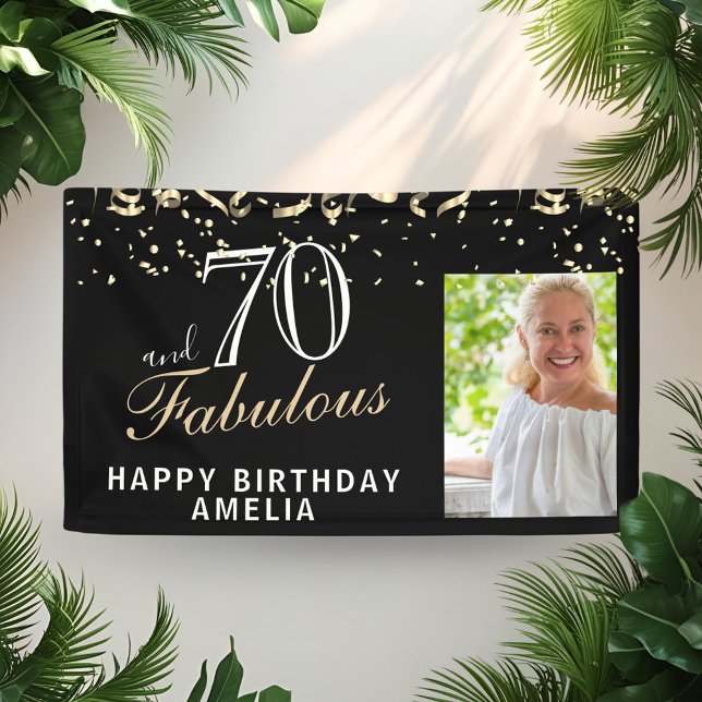 70 and Fabulous Confetti Black 70th Birthday Photo Banner (Creator Uploaded)