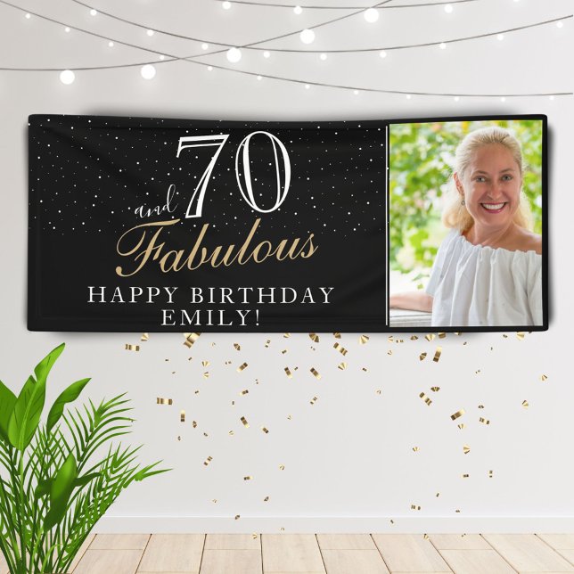 70 and Fabulous Elegant Black 70th Birthday Photo Banner (Creator Uploaded)