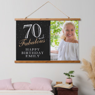 70 and Fabulous Elegant Black 70th Birthday Photo Hanging Tapestry