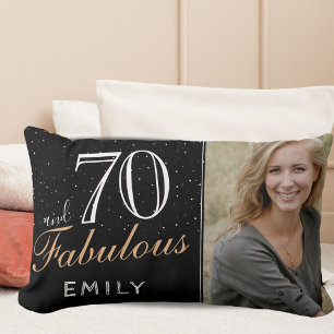 70 and Fabulous Elegant Black 70th Birthday Photo Lumbar Cushion