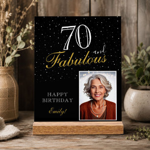70 and Fabulous Elegant Black Birthday Photo Acrylic Sign