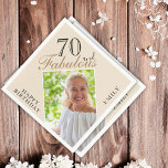 70 and Fabulous Elegant Ecru Photo 70th Birthday Napkin<br><div class="desc">70 and Fabulous Ecru Cream Elegant Script Photo 70th Birthday Napkins. Make your own 70th birthday party paper napkin for her. Customise with the name and age and insert your photo into the template.</div>