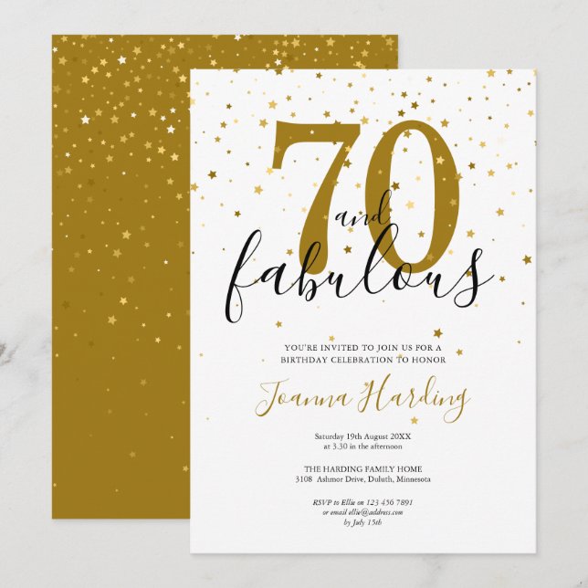 70 and Fabulous Elegant Gold and Black Birthday Invitation (Front/Back)