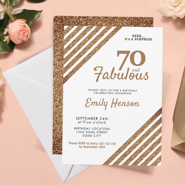 70 and Fabulous Elegant Gold Glitter 70th Birthday Invitation (Creator Uploaded)