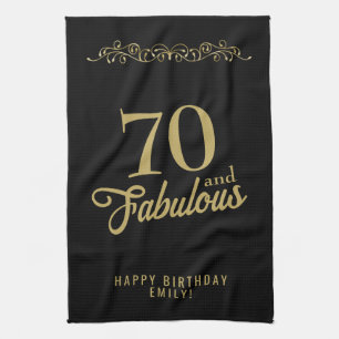 70 and Fabulous Elegant Ornament 70th Birthday Tea Towel