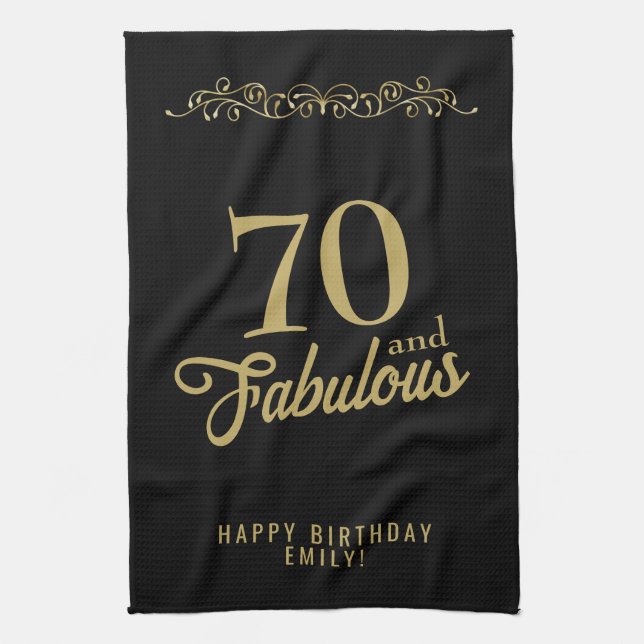 70 and Fabulous Elegant Ornament 70th Birthday Tea Towel (Vertical)