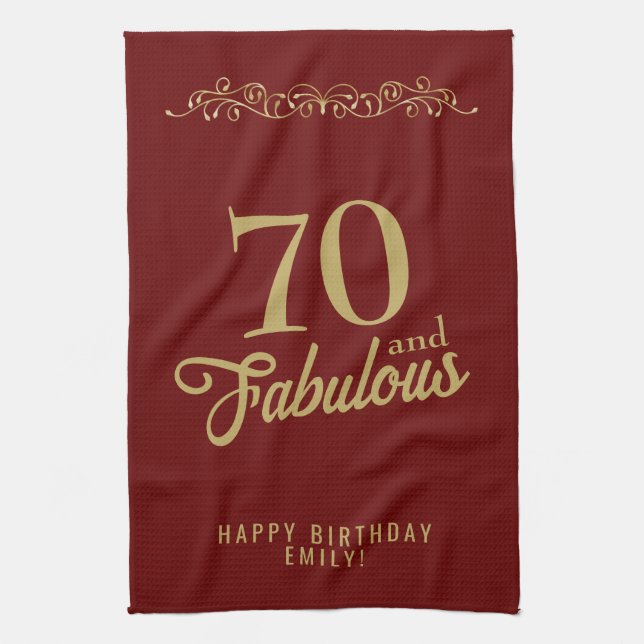 70 and Fabulous Elegant Ornament 70th Birthday Tea Towel (Vertical)