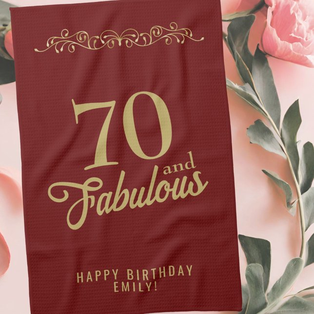 70 and Fabulous Elegant Ornament 70th Birthday Tea Towel (Creator Uploaded)