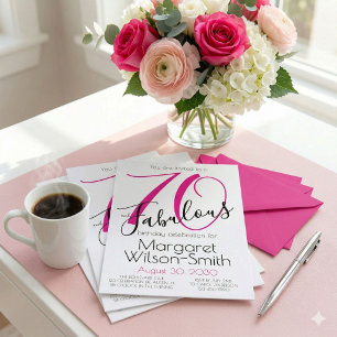 70 and Fabulous Elegant Pink Black 70th Birthday Invitation
