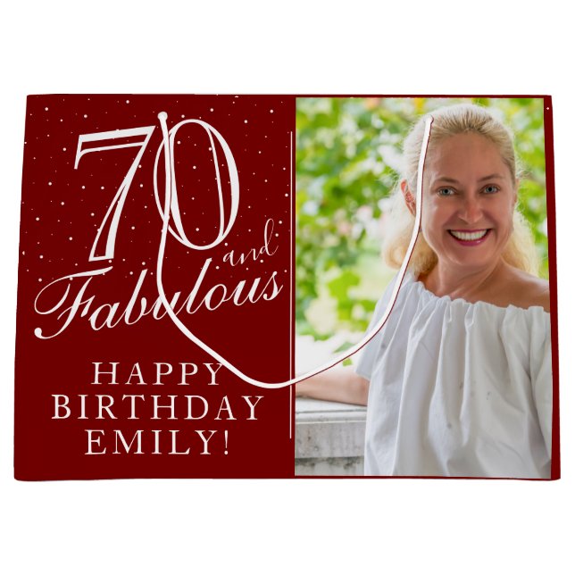 70 and Fabulous Elegant Red 70th Birthday Photo Large Gift Bag (Front)
