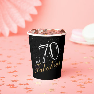 70 and Fabulous Elegant White Script Birthday Paper Cups