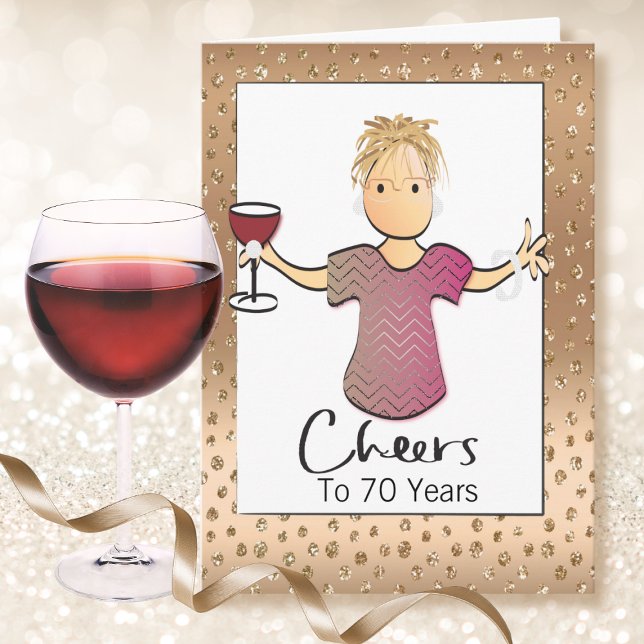 70 and Fabulous Female Cartoon Wine Birthday Card (Creator Uploaded)