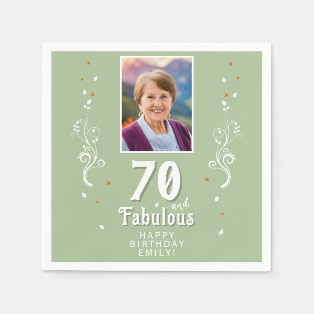 70 and Fabulous Foliage 70th Birthday Photo Napkin (Front)