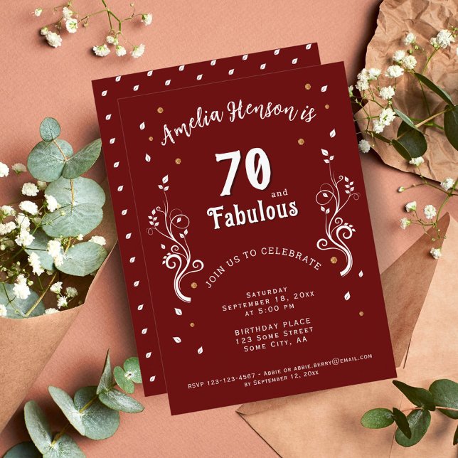 70 and Fabulous Foliage Red 70th Birthday Invitation (Creator Uploaded)