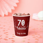 70 and Fabulous Foliage Red 70th Birthday  Paper Cups<br><div class="desc">70 and Fabulous Foliage Red 70th Birthday Party Cups. 70 and fabulous text in trendy white script with a name and white foliage on a red background. Personalize it with your age and name.</div>