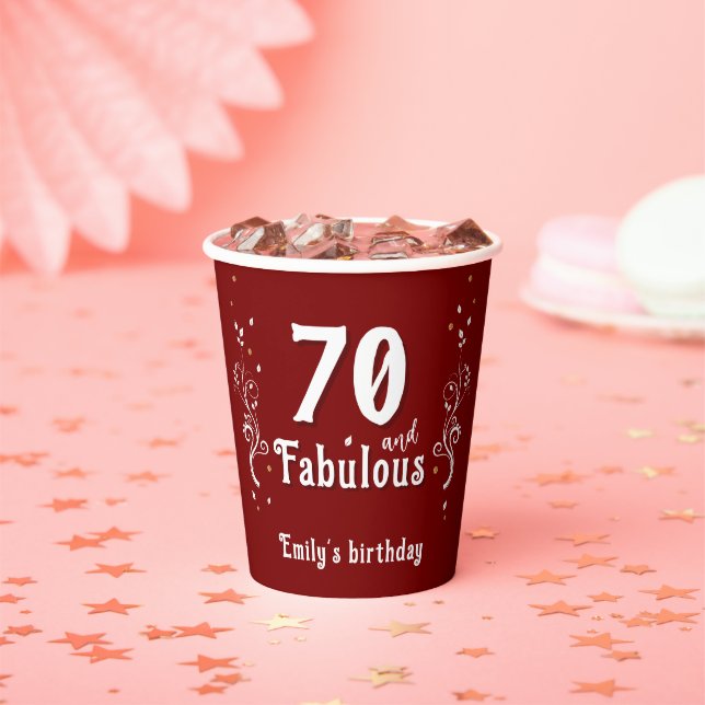 70 and Fabulous Foliage Red 70th Birthday  Paper Cups (Insitu)
