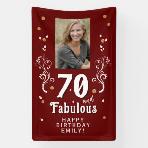 70 and Fabulous Foliage Red 70th Birthday Photo Banner