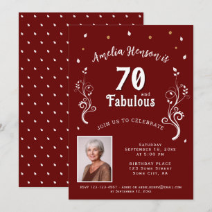 70 and Fabulous Foliage Red 70th Birthday Photo Invitation