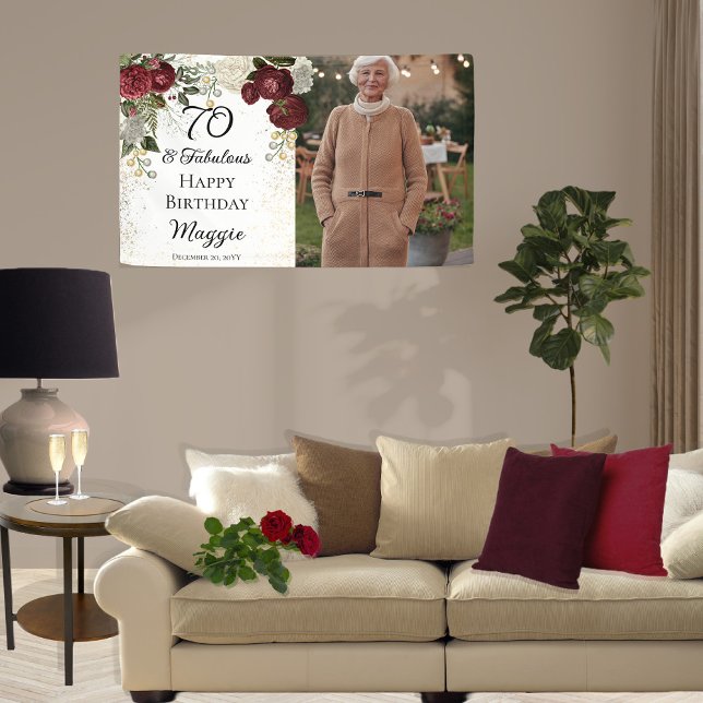 70 and Fabulous Glam Rose Floral Birthday Party Banner (Creator Uploaded)