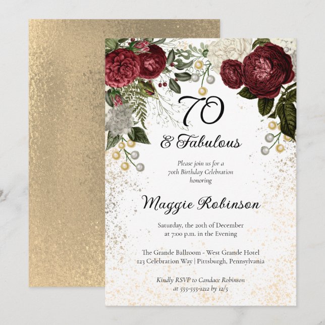 70 and Fabulous Glam Rose Floral Birthday Party Invitation (Front/Back)