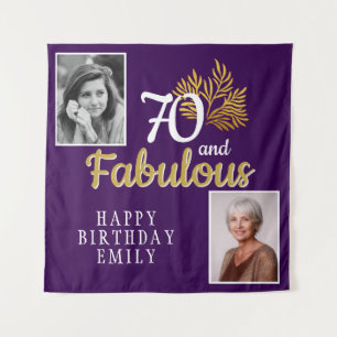 70 and Fabulous Gold Foliage 2 Photo Birthday  Tapestry
