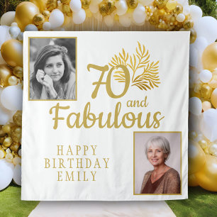 70 and Fabulous Gold Foliage 2 Photo Birthday  Tapestry