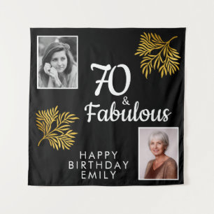 70 and Fabulous Gold Foliage 2 Photo Birthday Tapestry