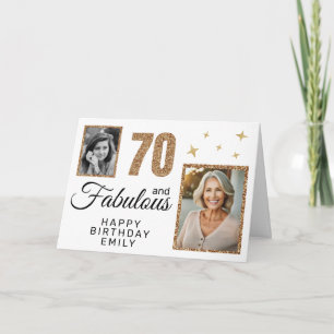 70 and Fabulous Gold Glitter 2 Photo 70th Birthday Card