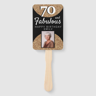 70 and Fabulous Gold Glitter 2 Photo 70th Birthday Hand Fan