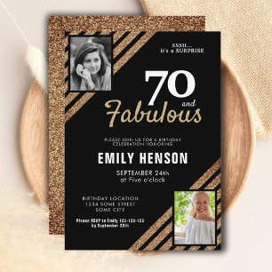 70 and Fabulous Gold Glitter 2 Photo 70th Birthday Invitation