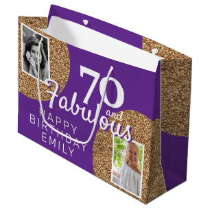 70 and Fabulous Gold Glitter 2 Photo 70th Birthday Large Gift Bag