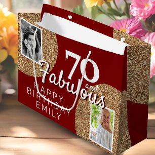 70 and Fabulous Gold Glitter 2 Photo 70th Birthday Large Gift Bag