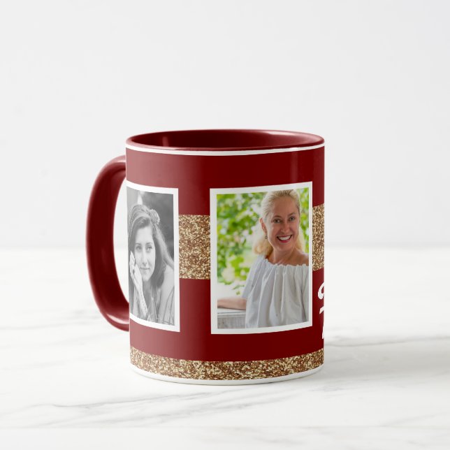 70 and Fabulous Gold Glitter 2 Photo 70th Birthday Mug (Front Left)