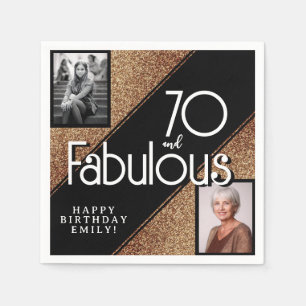 70 and Fabulous Gold Glitter 2 Photo 70th Birthday Napkin