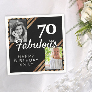 70 and Fabulous Gold Glitter 2 Photo 70th Birthday Napkin