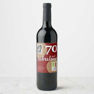 70 and Fabulous Gold Glitter 2 Photo 70th Birthday Wine Label