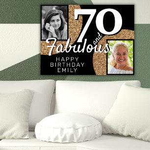 70 and Fabulous Gold Glitter 2 Photo Birthday Poster