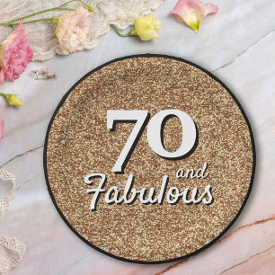 70 and Fabulous Gold Glitter 70th Birthday Paper Plate