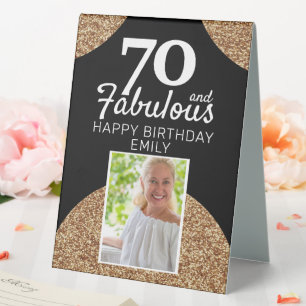 70 and Fabulous Gold Glitter Photo 70th Birthday