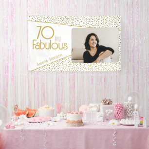 70 and Fabulous Gold Glitter Photo 70th Birthday Banner