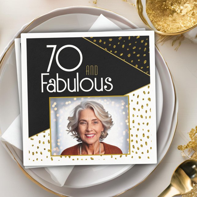 70 and Fabulous Gold Glitter Photo 70th Birthday  Napkin (Creator Uploaded)