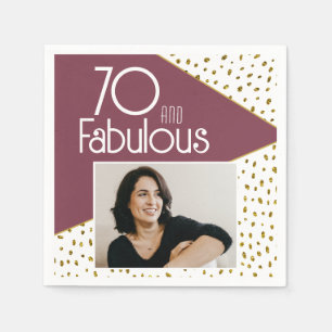70 and Fabulous Gold Glitter Photo 70th Birthday Napkin