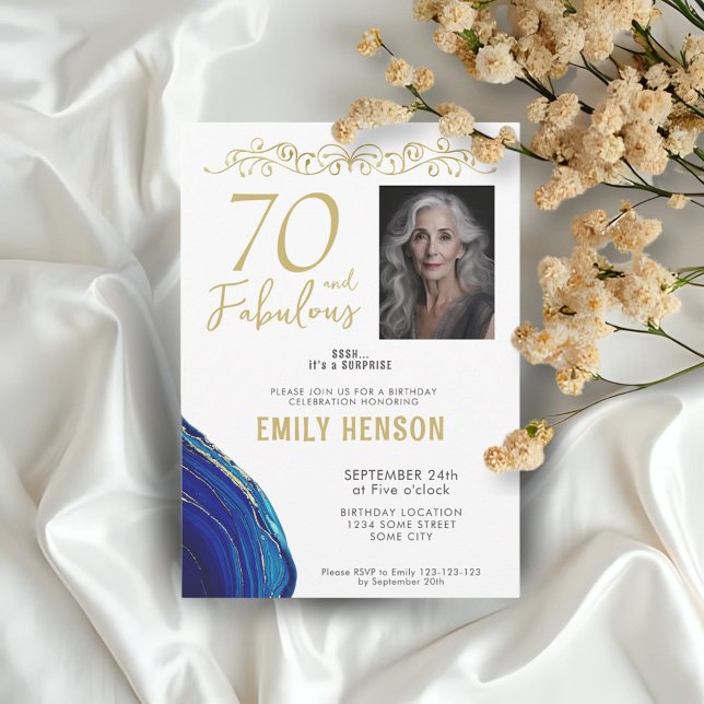 70 and Fabulous Gold Ornament 70th Birthday Photo  Invitation (Creator Uploaded)