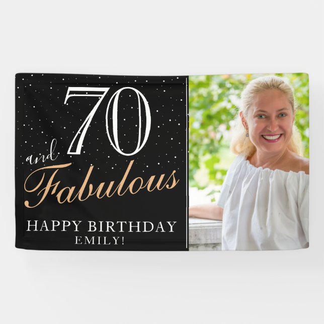 70 and Fabulous Modern Black 70th Birthday Photo Banner (Horizontal)